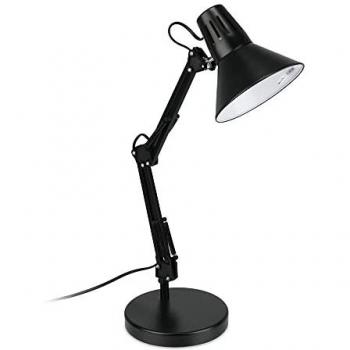 Lampada da Scrivania in Metallo Nero con Braccio Snodabile e Attacco E27