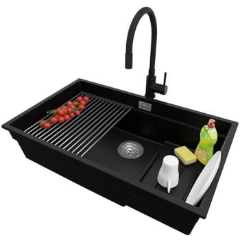 Primagran Évier Granit 76x47 cm – Robinet 40x38 cm + Kit Vidage