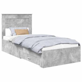 90x200cm Concrete Grey Bed Frame with Drawer (Engineered Wood)
