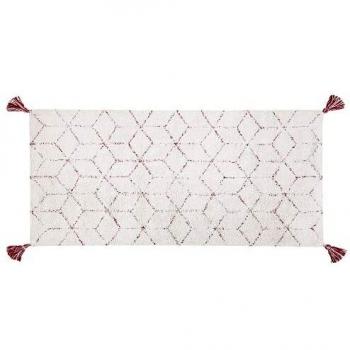 Tappeto Shaggy Bianco 80 x 150 cm con Nappe e Motivo Geometrico Orientale Sakarya