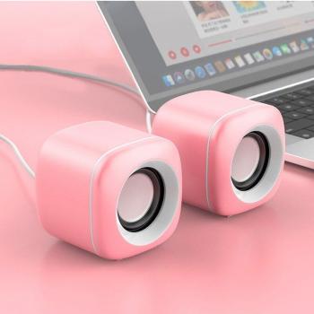 USB Wired Pink Green Speakers with Mini Subwoofer for Laptop