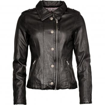 Lammleder‑Hemdkragen‑Jacke JCC – schwarz, Polyester‑Verstärkung, Größe 36-40