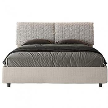 Letto Contenitore Imbottito Matrimoniale 160x210 cm Tessuto Aragona 1 Bianco Mados