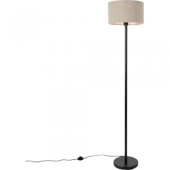 Lámpara de Pie Negra, Pantalla Boucle en Tonos Taupe, 35 cm