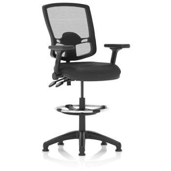 Eclipse Plus II Lever Task Operator Chair Deluxe Mesh Back with High Rise Draughtsman Kit, Height Adjustable, Folding Arms – Black Leather Upholstery