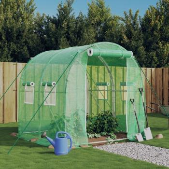 Serre avec cadre en acier vert 4 m² 2x2x2 m, polytunnel, serre à cadre froid, serre pour tomate, serre de jardin, 364073