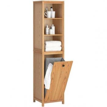 Wooden Bathroom Tall Cabinet with Laundry Basket