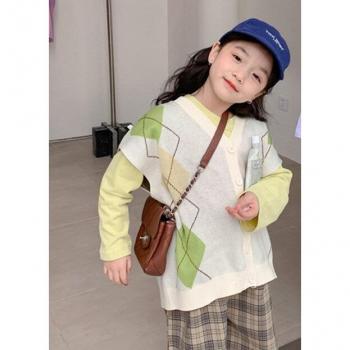 Kids V-Neck Knitted Vest with Flying Sleeves
