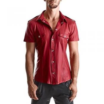 Regnes Fetisch Planet Langarmhemd Herren Wetlook rot XXL