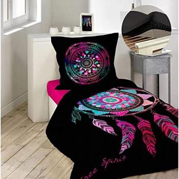 Couette enfant 140x200 cm et Drap Housse 90x190 Noir Porte Bonheur