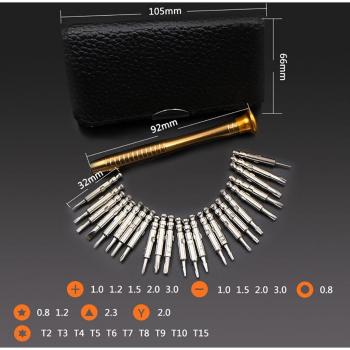 Jeu de tournevis 25 pièces avec embouts pour lunettes et montres