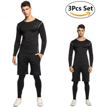 Niksa Men's Athletic Wear Set, including compression shirt and tights for gym, workout, and running (Cooling Technology, size XL)