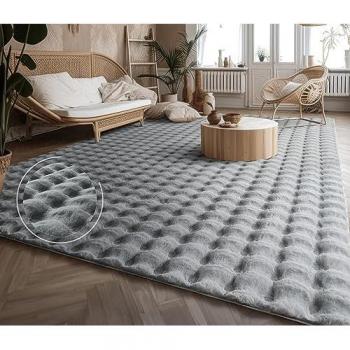 Alfombra Geométrica de Pelo Largo, 60x100 cm, Gris, Estilo Nordico
