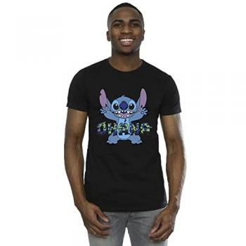 Disney Heren T-Shirt: Lilo & Stitch Ohana in Blauwe Glitch