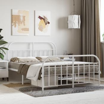 VidaXL Metal Bed Frame without Mattress with Footboard White 53.1x74.8