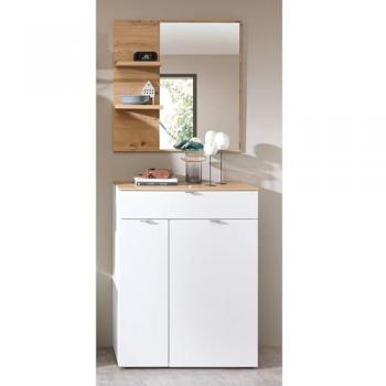Lomadox Garderoben-Set BLISS-36, (Spar-Set, 2-St., Kommode Spiegel), weiß matt Eiche Schuhschrank Spiegel Garderobe modern