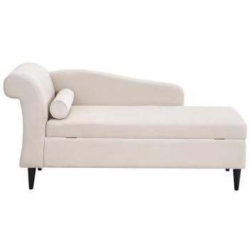 Left-Handle Velvet Chaise Lounge – Beige with Built-in Storage (Luiro)