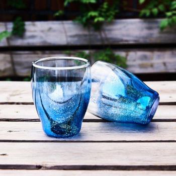 2 Pcs Blue Starry Sky Double Layer Juice Cups