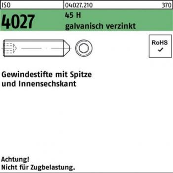 Reyher ISO 4027‑Spitze/Innensechskant‑Gewindestift – 200 Stk., M8×30 45 H galv