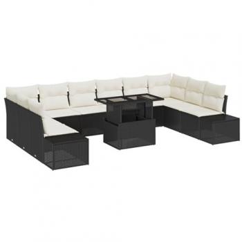 Ensemble Vidaxl Canapé de Jardin 11 pièces – Coussin Noir & Crème