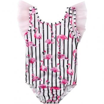 Traje de baño para niña con estampado de flamencos y rayas