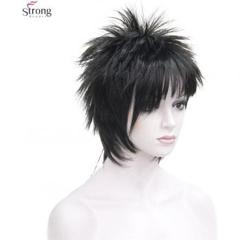 Punk Men's Short Straight Wig Black/Red Synthetic Hair