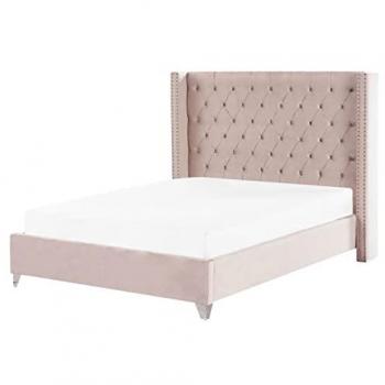 Chesterfield Bett 160 x 200 cm in Pastellrosa mit Nieten