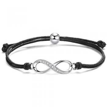 Bracelet Infini Amour Corde Réglable Tressé Femme Fille Noir