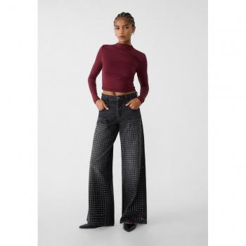 Straight Cut Black Denim Cowboy Jeans with Rhinestones