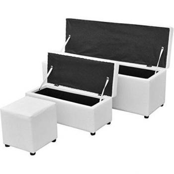 VidaXL Set di 3 pz Cassapanca e Puff in Similpelle Bianca