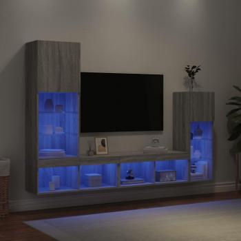 Mueble TV salon con LED 4 pzas madera ingeniería