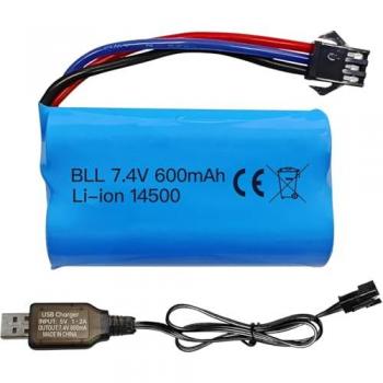 Batteria Li‑Ion 7.4 V 600 mAh 2S SM‑3P + USB, compatibile TK3086B, TK-3082B, G20601