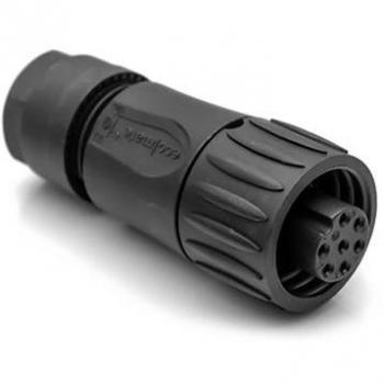 Conector Amphenol Ecomate hembra 6+PE, recto, bloqueo por tornillo, color negro