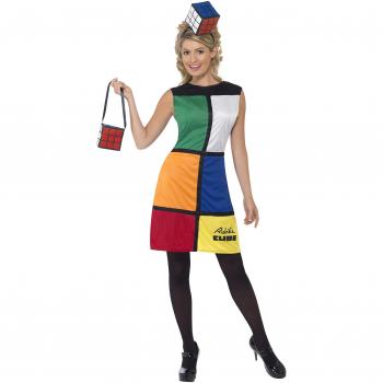 Damenkostüm Rubik Würfel mit Kleid und Haarband, Größe Medium