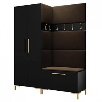 Meuble d’entrée Tivsoa 100 Noir – 196x158x44 cm, Stratifié avec Tapisserie, À Suspendre ou À Poser