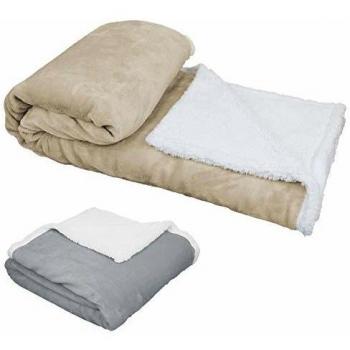 Plaid de couverture 220 x 240 cm en flanelle et sherpa ultra doux rouge Vivezen