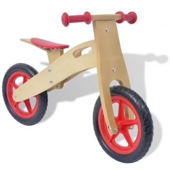 VidaXL Bicicletta per Bambini, Nessun Pedale, Realizzata in Legno Robusto ed Elegante, Adatta per il Gioco all'Aperto, Regolabile, Colore: Rosso