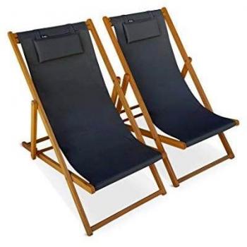 RelaxLegno Duo: 2 Sedie Sdraio Antracite con Cuscino Poggia Testa