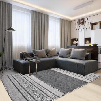 Tapis Kilim Jadorel – 200x290 cm – Gris & Noir – Motif Ethnique Rectangle – Coton