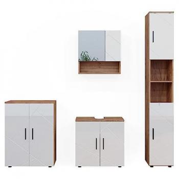 Meuble de Salle de Bain Irma – Chêne, 4 Pièces, Armoire Haute + Commode