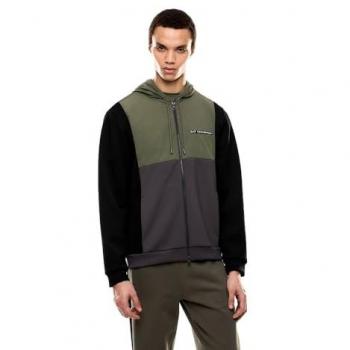 Emporio Armani EA7 Full‑Zip Techno Fabric Sweatshirt, Beetle Design – Size S