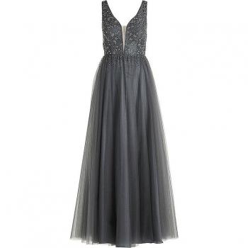 VERA MONT Glitzerndes Abendkleid mit Stickerei in Grau, Größe 38
