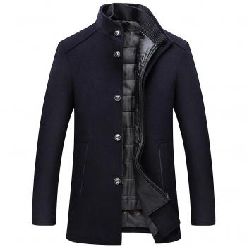 Coat Allthemen Mens: Chaqueta de Lana Azul con Chaleco y Cuello Alzado