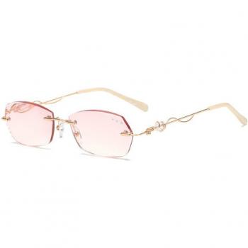 Gafas lectoras rosa gradiente diamantes imitaciones anti azul sin montura para mujer