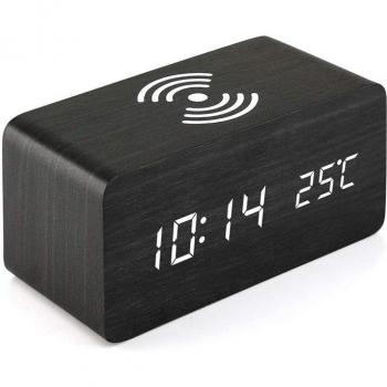 Digitaler Holz-Wecker mit Qi-Funktion