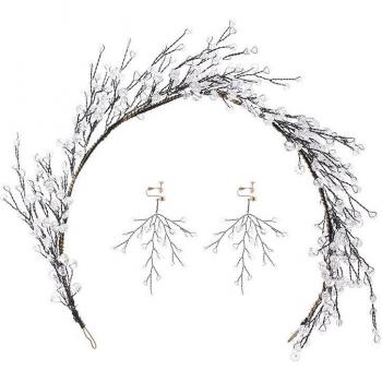 Luxury Pearl Crystal Hair Band and Earrings for Weddings