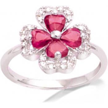Ruby Clover Silver Ring (Rhodium Coated)