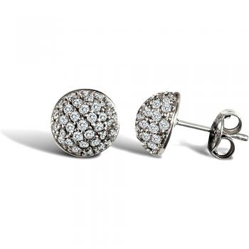 Écaille d’oreilles Jewelco London, or blanc 9 ct, zircone cubique ronde, design domé et pave