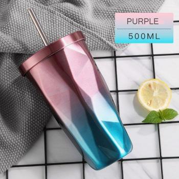 Rhombus Vacuum Insulated Water Cup with Straw