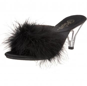 Fabulicious BELLE-301F Damen Sandalen, Schwarz (Blk Satin-Fur/CLR)